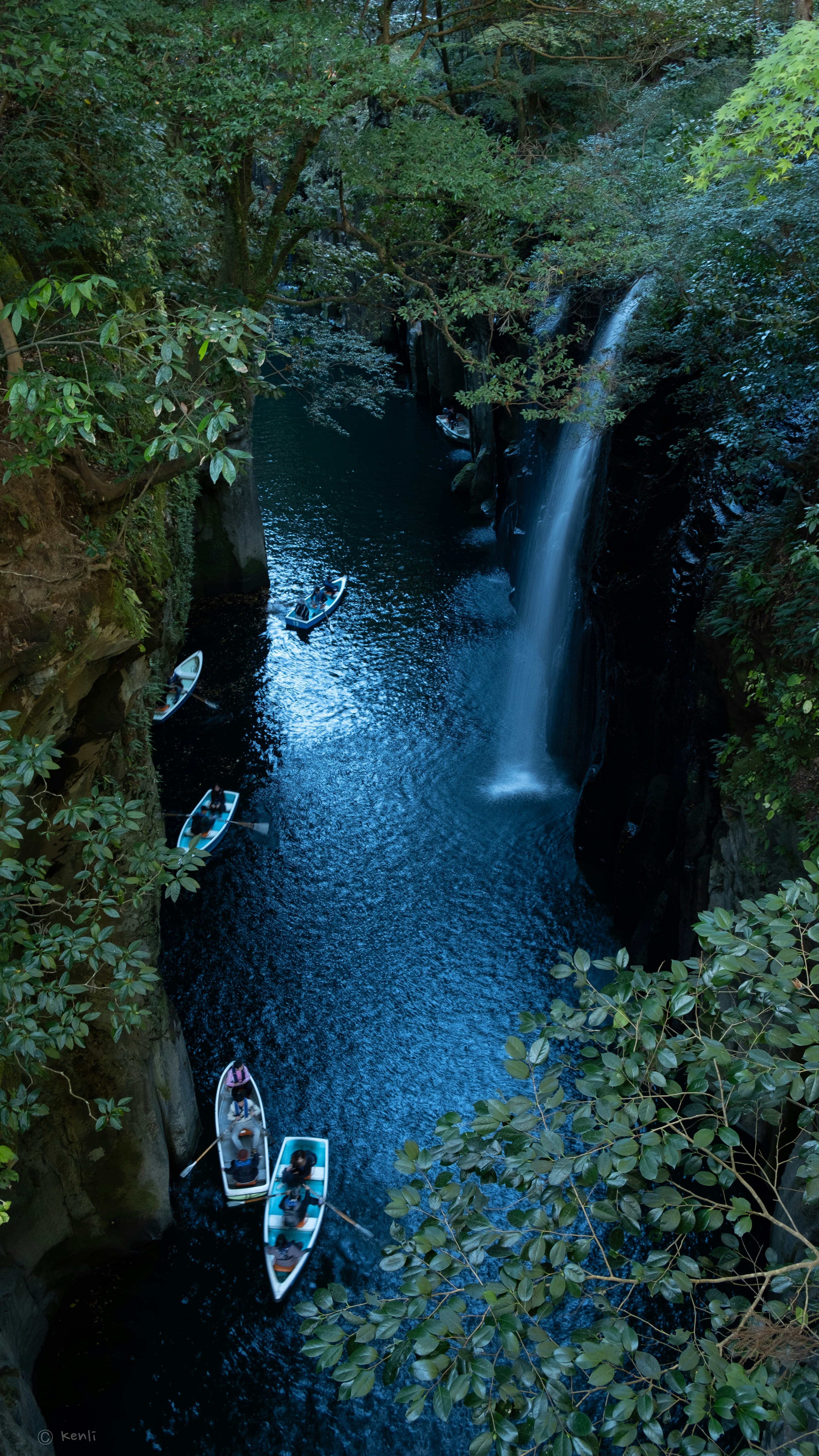 Rowboat beneath the cliffs of Takachiho Gorge, Miyazaki